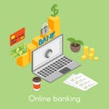 Vector isometric concept for online banking, credit card, money
