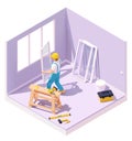 Vector isometric worker at windows installation Royalty Free Stock Photo