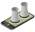 Vector isometric cooling system of nuclear power plant in mobile phone. Royalty Free Stock Photo