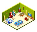 Vector isometric recreation entertainment room