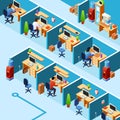 Vector isometric cubicle office plan, coworking