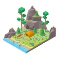 Vector isometric 3d low poly elements in the camping site Royalty Free Stock Photo