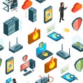 Vector isometric data and computer safety icons pattern or background illustration