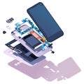 Vector isometric disassembled smartphone Royalty Free Stock Photo