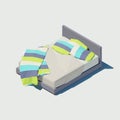 Vector isometric double bed with colorful pillows