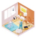 Vector isometric electrician working in room