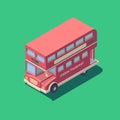 Vector isometric english bus icon. Red british double-decker bus.