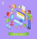 Vector isometric flat concept of media market