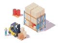 Vector isometric forklift and warehouse workers