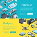 Vector isometric gadgets icons web banner templates illustration