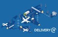 Vector isometric global logistic concept, Delivery world map illustration