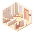 Vector isometric hallway with wooden staircase
