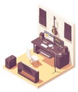 Vector isometric home music recording studio