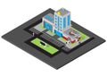 Vector isometric of hospital building with ambulance van Royalty Free Stock Photo