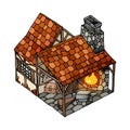 Vector isometric house. Old European blacksmith. Vector isolated object on white Royalty Free Stock Photo