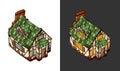 Vector isometric house. Old European mansion. Vector object with hover variant