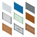 Vector Isometric icon or infographic Different designs of fences and gates on a white background. Stone fence Royalty Free Stock Photo