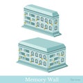 Vector isometric icon set or infographic elements representing buildings of wall of memory