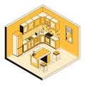 Vector isometric illustration, 3d concept kitchen interior, furniture Royalty Free Stock Photo