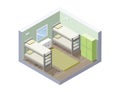 Vector Isometric illustration of hostel room. cheap hotel icon