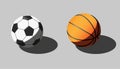 Vector isometric illustration of soccer and basketball balls