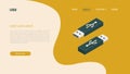 Vector isometric illustration, usb flash drive in minimalistic volumetric. Color Set Sail Champagne, Fortuna Gold, Tidewater Green