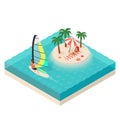 Vector isometric illustration of windsurfer. Tropical island Royalty Free Stock Photo