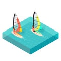 Vector isometric illustration of windsurfers. Man and woman Royalty Free Stock Photo