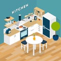 Vector isometric kitchen interior Royalty Free Stock Photo
