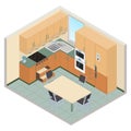 Vector isometric kitchen interior - 3D illustration