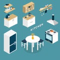 Vector isometric kitchen interior objects Royalty Free Stock Photo