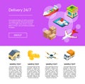 Vector isometric logistics and delivery icons landing page template illustration