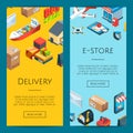 Vector isometric logistics and delivery icons web banner templates illustration