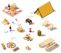 Vector isometric low poly camping equipment Royalty Free Stock Photo