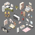 Vector isometric low poly collection of house domestic furniture for living room, bathroom, bedroom and kitchen