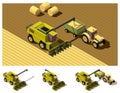 Vector isometric low poly combine harvester mowing Royalty Free Stock Photo