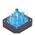 Vector isometric low poly minimalistic tech exterior. Futuristic smart city, buildings on a table. Virtual reality concept. Royalty Free Stock Photo