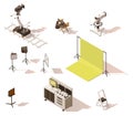 Vector isometric low poly video equipment set