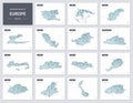 Vector isometric maps set - Europe continent.