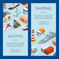 Vector isometric marine logistics and seaport web banner templates illustration Royalty Free Stock Photo