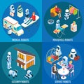Vector isometric medical, home and service robots Royalty Free Stock Photo