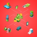 Vector isometric money flow in bank infographic illustration