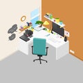 Vector isometric office workplace with objects and furniture. De Royalty Free Stock Photo