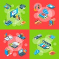 Vector isometric online education icons infographic concept illustration Royalty Free Stock Photo