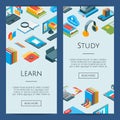 Vector isometric online education icons. 3d studying banners Royalty Free Stock Photo