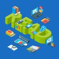 Vector isometric online education icons infographic concept illustration Royalty Free Stock Photo