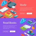 Vector isometric online education icons web banner templates illustration Royalty Free Stock Photo