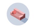 Vector isometric pink sofa seat couch, 3d flat interior design element.