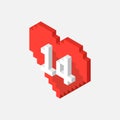 Vector isometric pixel Valentine`s day heart icon with long shadow Royalty Free Stock Photo