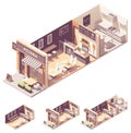 Vector isometric pizzeria interior cross-section